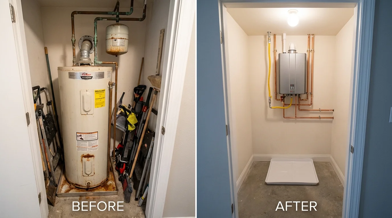 Tank water heater versus wall-mounted tankless unit comparison for Canton, TX homeowners