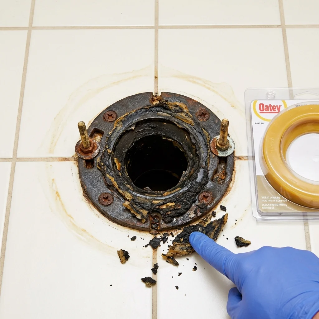 Failed wax ring showing water seepage at the base of a toilet in a Canton, TX home