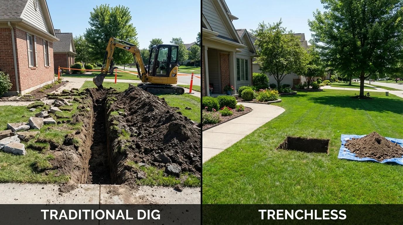 Trenchless sewer repair with minimal yard damage versus traditional excavation in Canton, TX